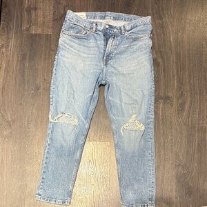 H&M Light Blue Slim Straight Distressed Jeans